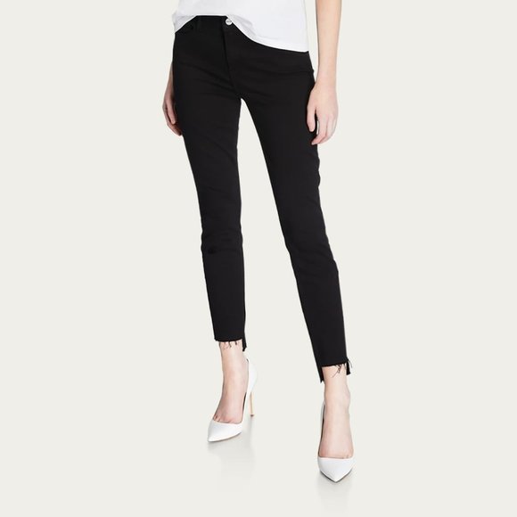Frame Womens Le Skinny de Jeanne Jeans Raw Stagger Crop Mid Rise Black size 24 - Picture 1 of 15